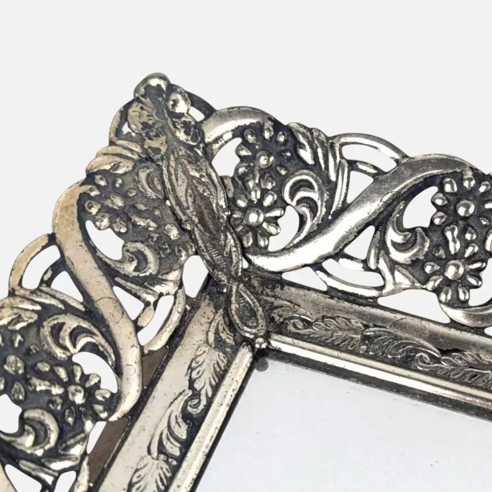 Midcentury Silver Metal Vanity Mirror Tray